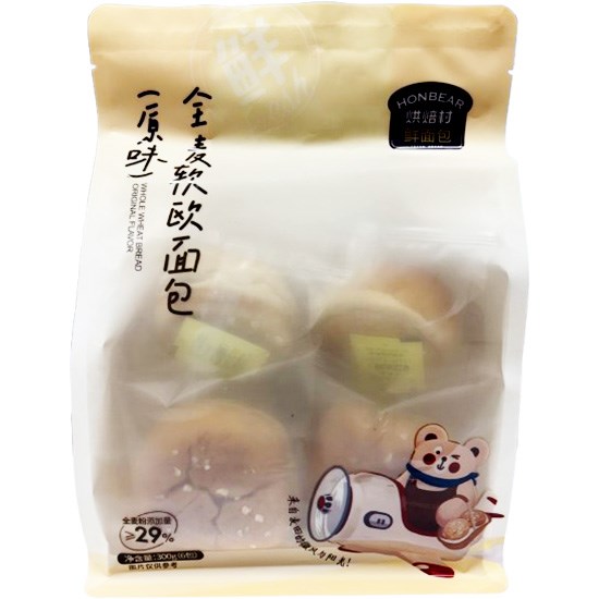 烘焙村 原味全麥軟歐麵包(6入)300g