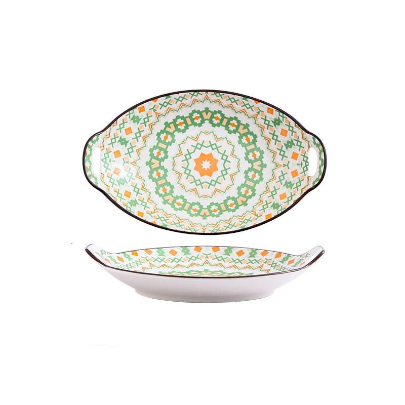 佩爾森 11英吋雙耳蛋型盤(綠橙)