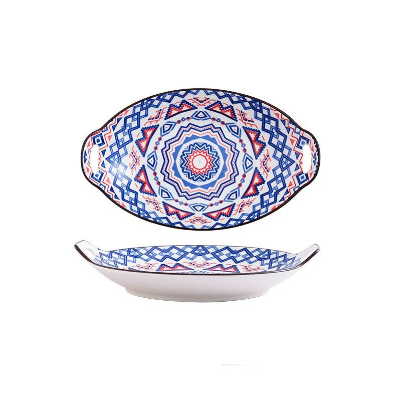 佩爾森 11英吋雙耳蛋型盤(藍紅)