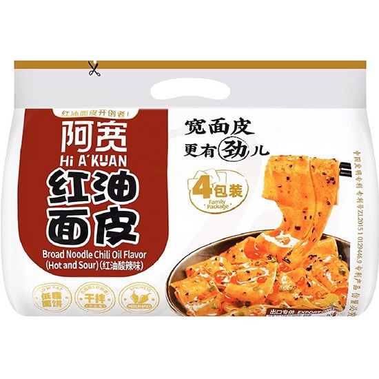 阿寬 酸辣紅油麵皮家庭裝(4入)460g